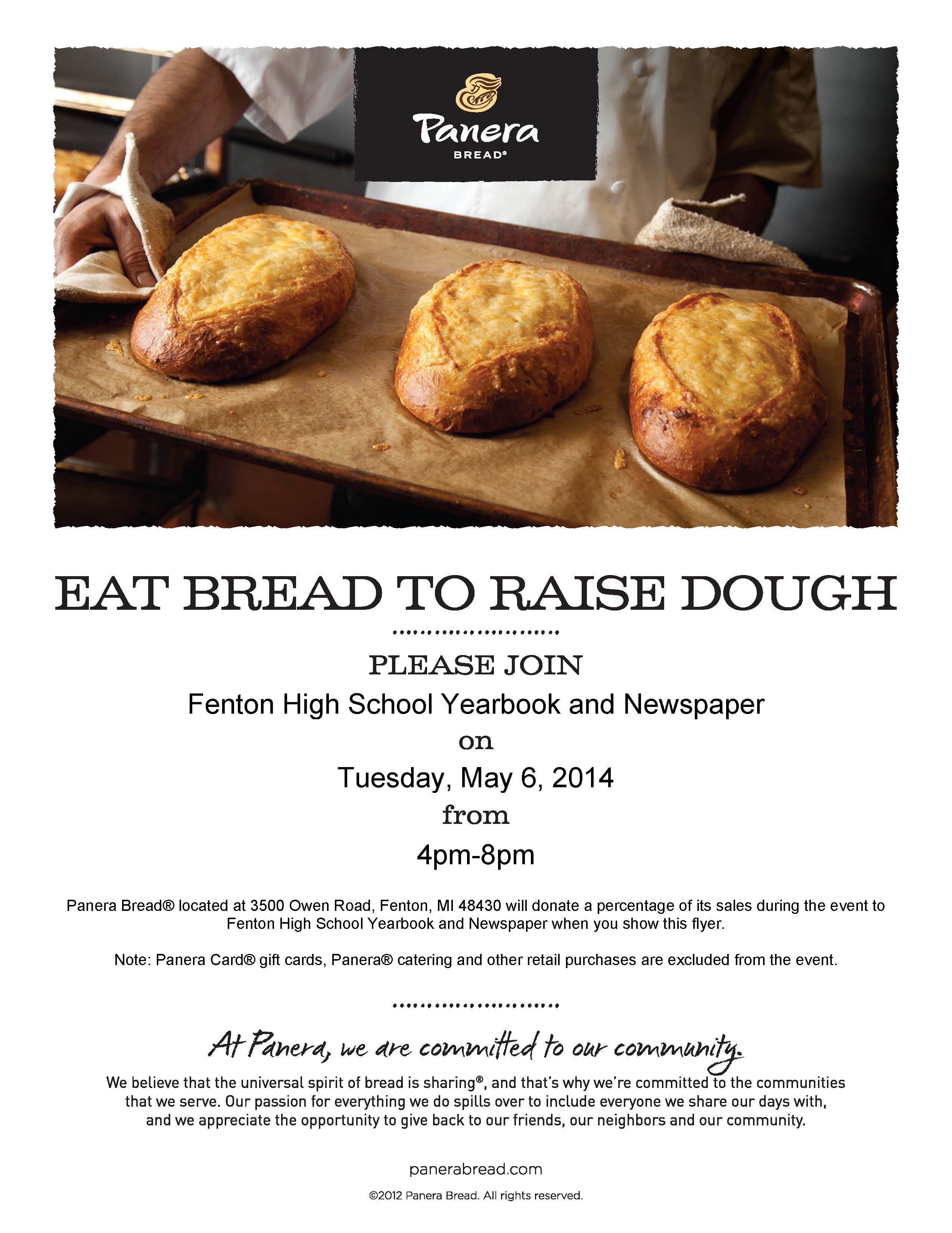 Show this flyer with your Panera Bread purchase to help in supporting FHS publications.