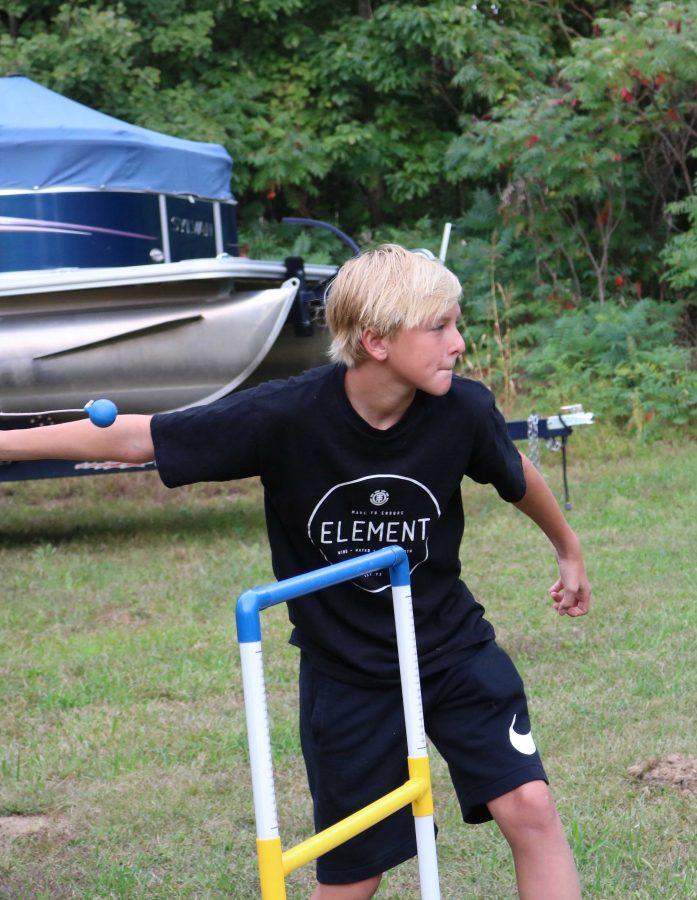 Freshman Wyatt Williams plays ladder golf at the cross country pasta party on Friday September 16, 2016.  The reason for the party was to carbohydrate load before a big race.