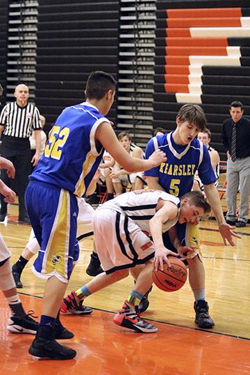 In the game against Kearsley sophomore Kade Veres sprints down the court in attempt to get the ball from Kearsley to shoot and score for Fenton. 
