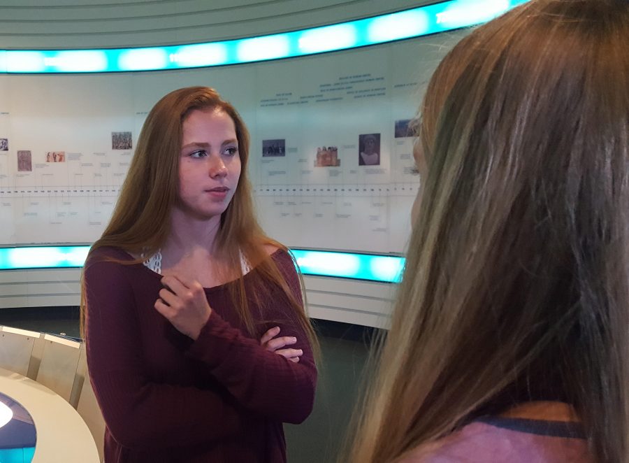 The American Studies students took a trip to the Holocaust museum on April 19. In this picture, sophomore Haileigh Hart and fellow sophomore Emma Senyko reflected on their trip, as well as their speaker presentation and what they had learned.