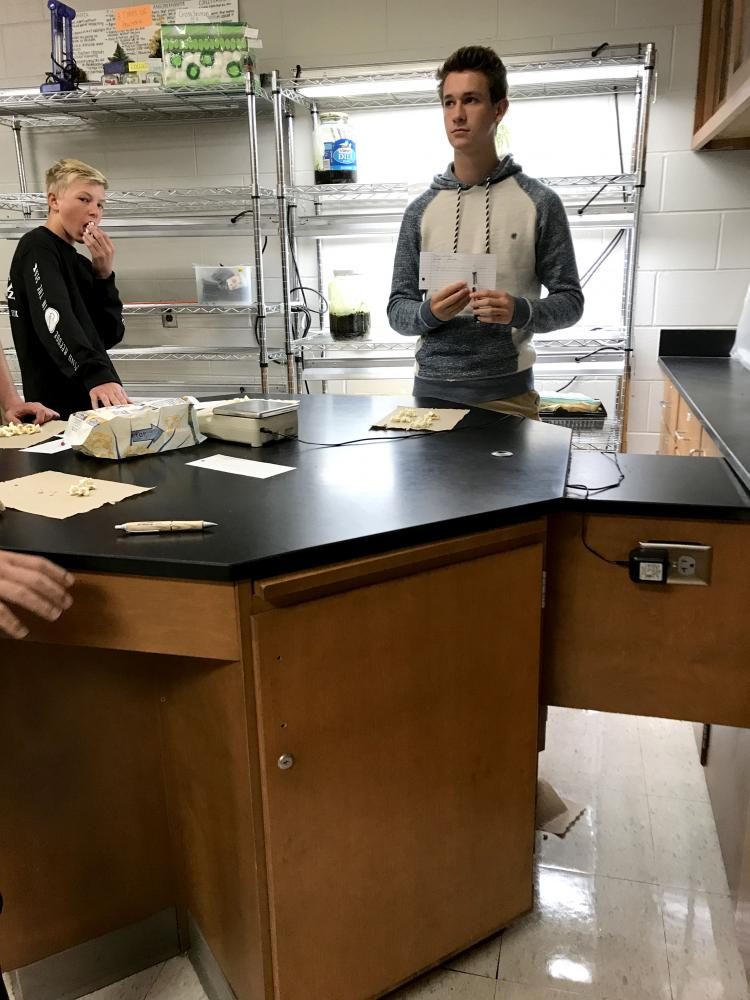 Sophomore Tommy Lockwood on the first day of school. Tommy was doing a experiment and at the end of the lab the students got to eat the popcorn.