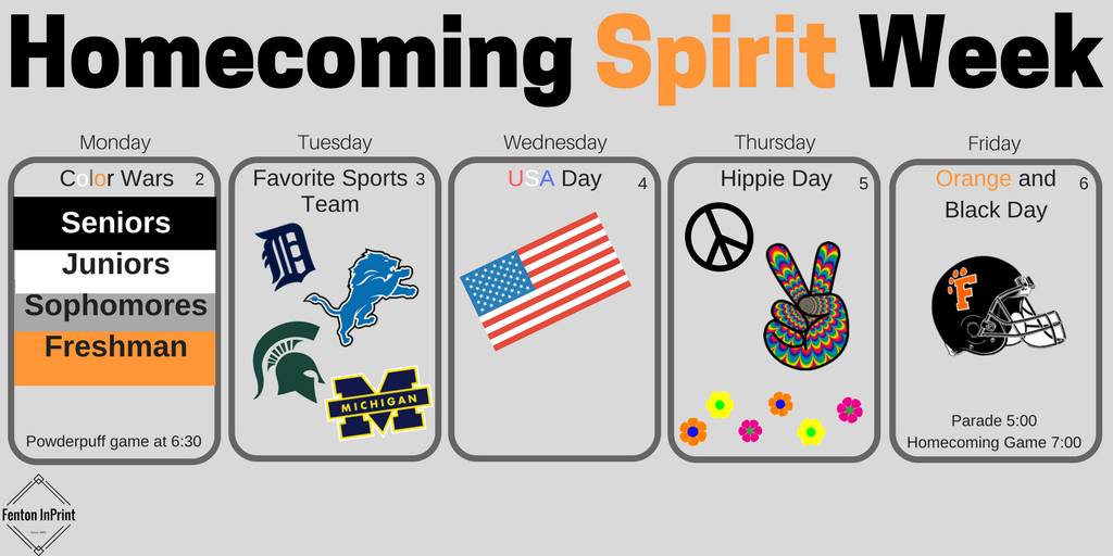 The+spirit+days+for+homecoming+come+with+a+full+week+ahead+including+the+Powderpuff+game+Monday+night+at+7%2C+and+the+parade+and+football+game+on+Friday.+The+parade+stats+at+5+and+the+game+will+follow+at+7.+