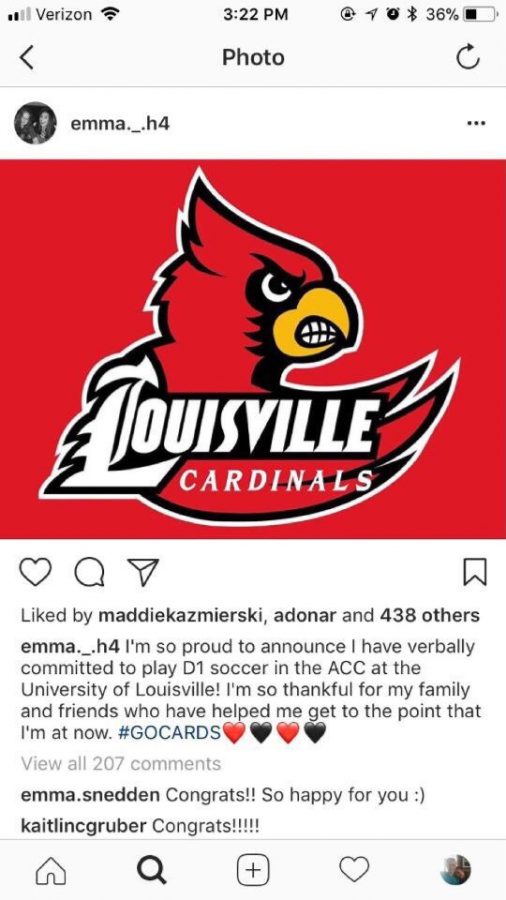 Sophomore Emma Hiscock has decided to continue her soccer career at the University of Louisville.