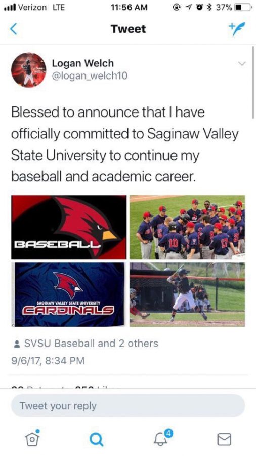 Junior Logan Welch has committed to Saginaw Valley State University to play baseball.