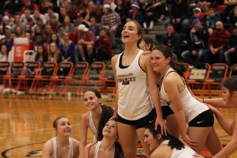 Ending their first performance during halftime at the Fenton varsity  basketball game against Linden freshman Taylor Farrell poses. The Dance team had been working hard and preparing for their fist of many performance.