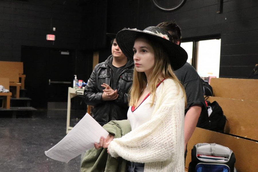 Sophomore Emily Hamlin practices for her drama exam. Drama students had an on-stage acting portion of their exam. 