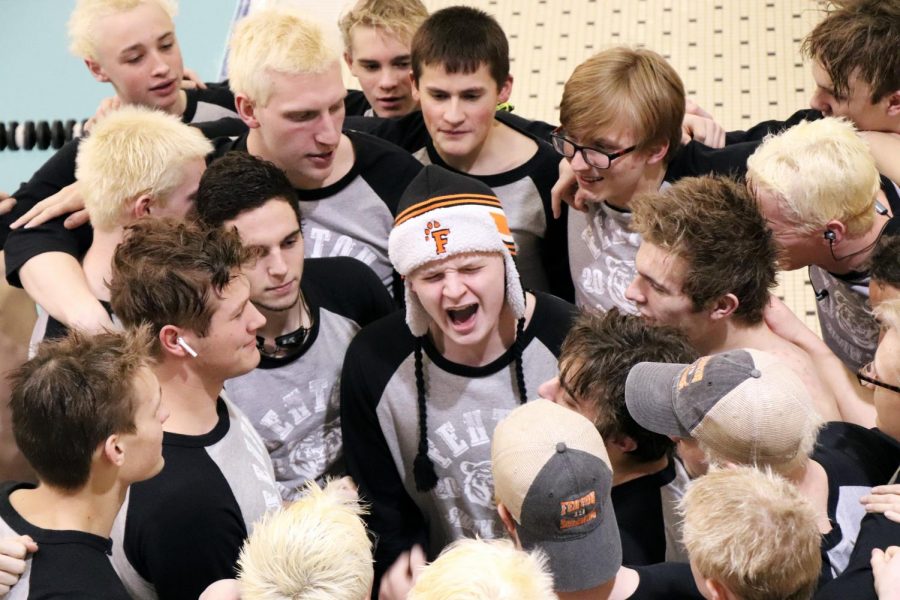 During Senior night, senior Jacob Iddings, hypes up his teammates for the meet against Kearsley and Holly. Fenton placed first with Holly behind them.