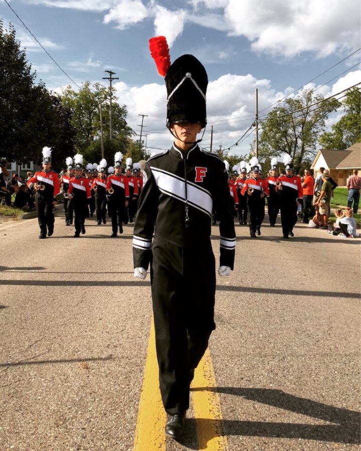 Marching band is my passion. It’s a big part of my life. I spend 90 percent of my week doing stuff related to marching band. In the high school marching band, I’m the drum major. I’m also in a winter drumline, I play bass drum. Being drum major is a lot of responsibility, you’re basically the leader of the band. You represent the entirety of Fenton bands wherever you go.