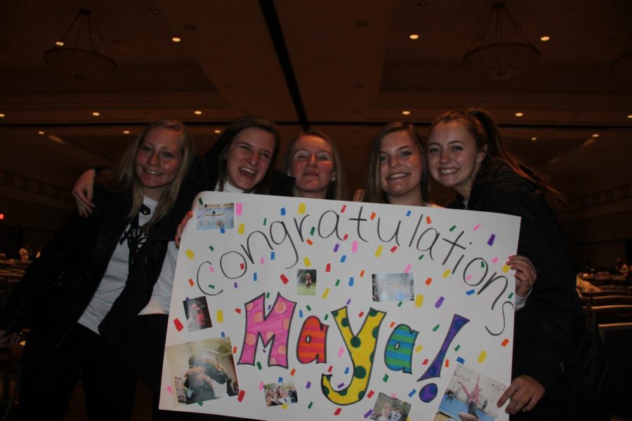 Members of the 2017-2018  photo staff Abby Sizemore, Katelyn Wallace, Maya Mead, Kaitlyn Gruber and Melissa Tousley pose after the Michigan Interscholastic Press Association (MIPA) awards ceremony. Every year, MIPA awards student journalists across the state. On April 23, 2019, members of the 2018-2019 publications staffs will attend the MIPA awards ceremony. 
