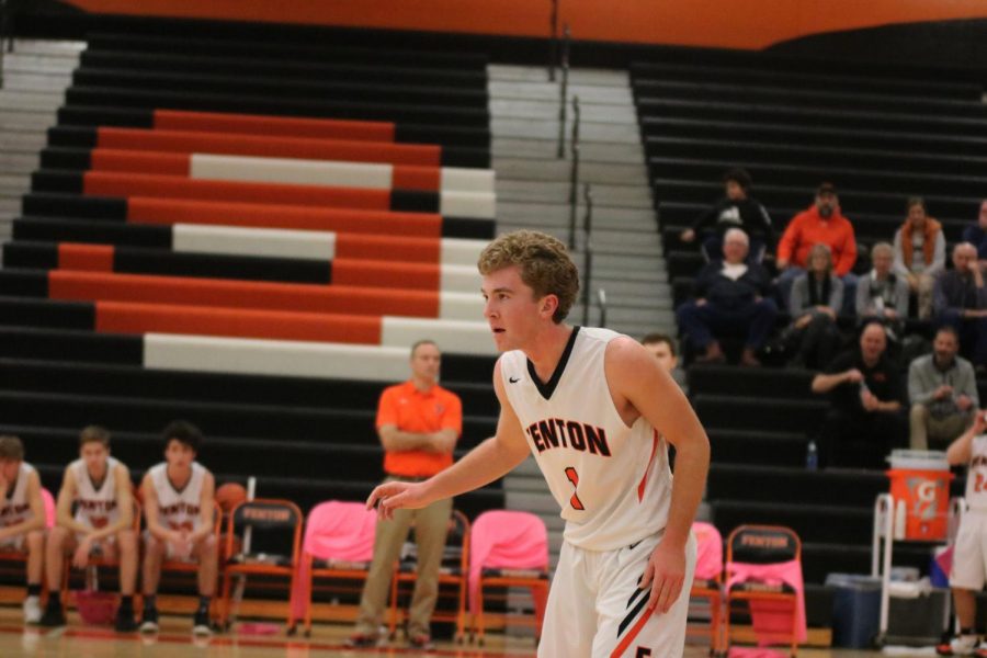 On Jan. 23, sophomore Connor Luck watches for the ball. The JV boys basketball team was defeated by Flushing.
