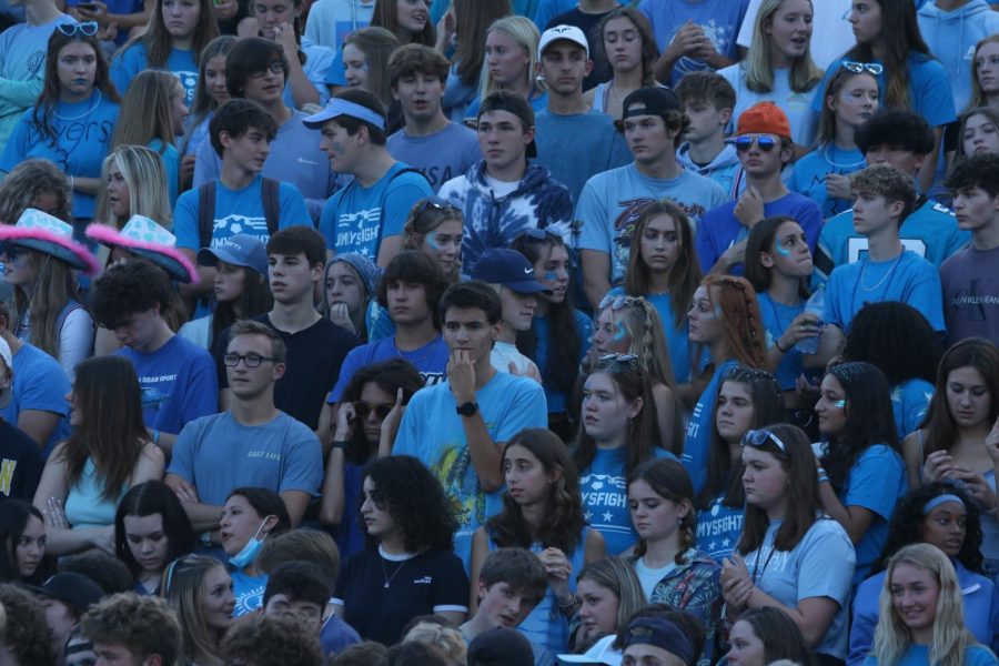 FHS students cheer on the team from the stands during the Sept 17 blue out game against Swartz Creek. The Fenton Tigers beat Swartz Creek 41-27. 