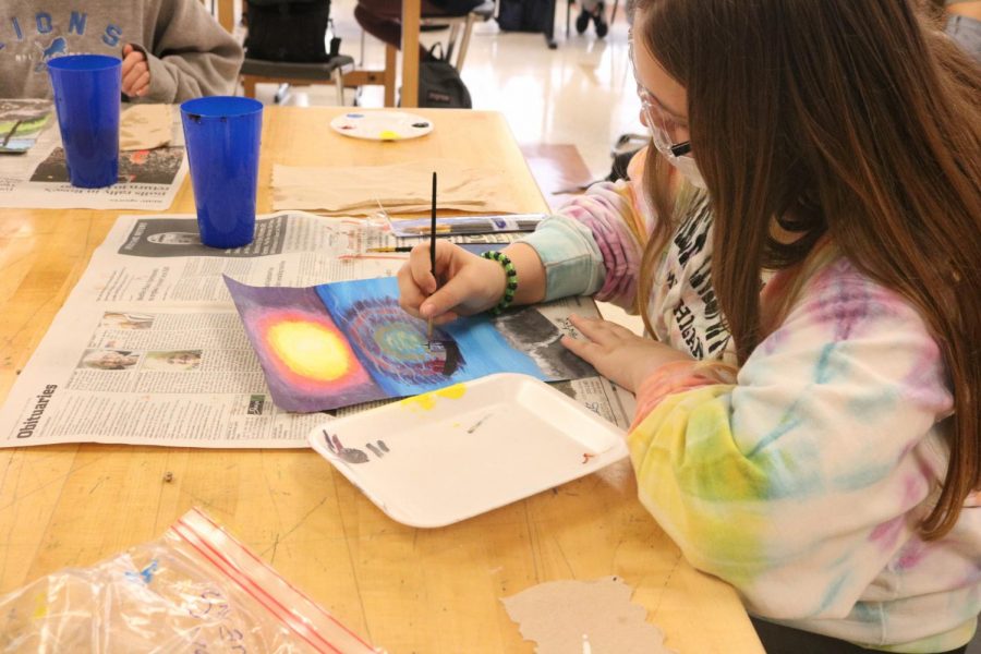 4th hour art class painting pictures that they sketched. On Oct. 14 students were finishing up their paintings that they started the previous week.