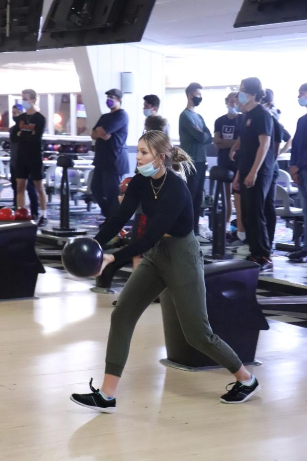 Katelyn Burket bowls using her personal ball. On Nov, 17 Burket tired out for the girls bowling team at Holly lanes.