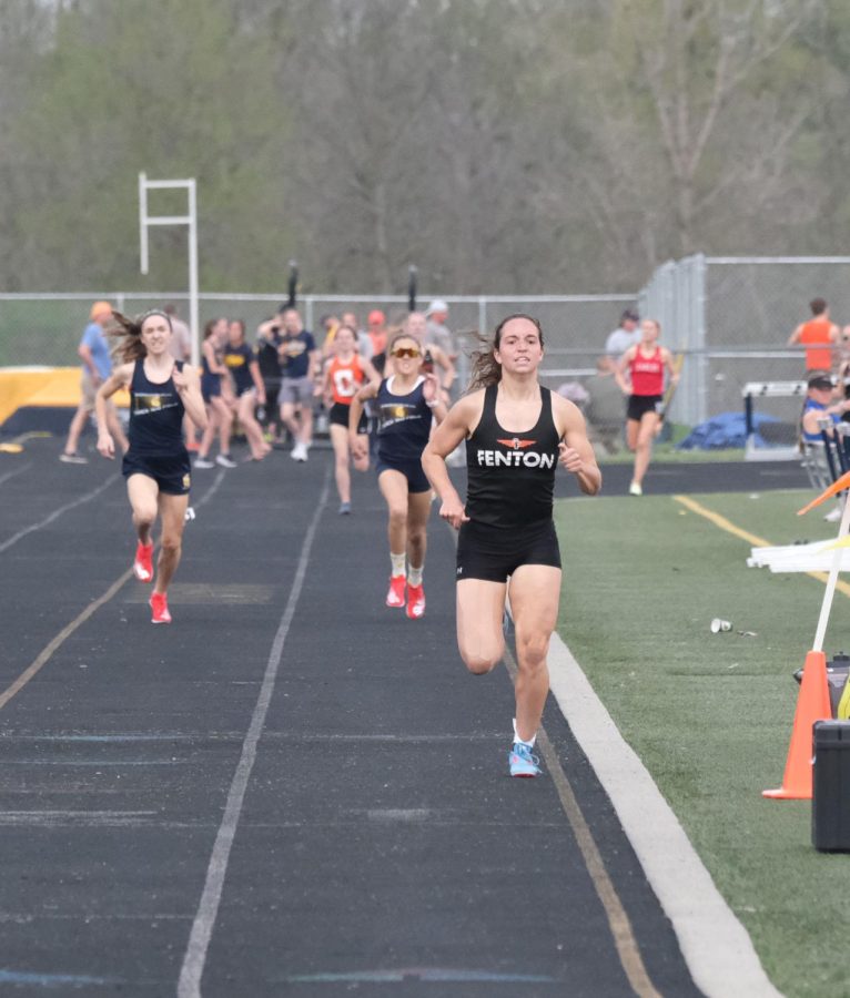 Running in front of all the other competitors senior Taylor Huntoon in the 800 meter. On May, 11. Huntoon got first with a time of 2:20.70.