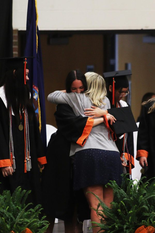 After receiving an award, senior Madison Starr hugs her mother, Jill Starr. On May 26 FHS hosted an awards ceremony for the class of 2022. 