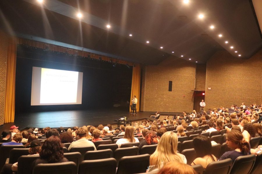 On August 30, the senior class of 2023 watches and listens to Mr. Bakker and Mr. Bradley. They discuss about getting involved, preparing for college and being a role model. 
