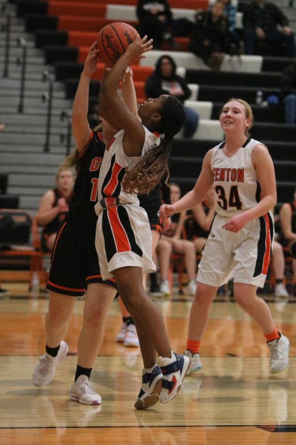 Taking the shot, sophomore Rayn Rutley jumps to make the basket. On Jan. 30, the junior varsity girls basketball team played aginst Clio and won 42-39.