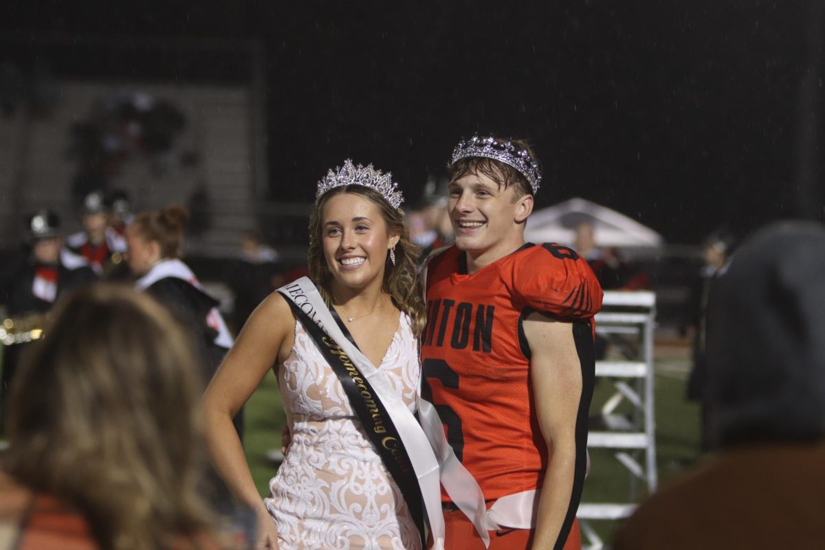 Smiling, Seniors Jake Nichols and Marissa Frazier win Homecoming King and Queen. On Oct. 6. winners were announced during halftime of the football game.
