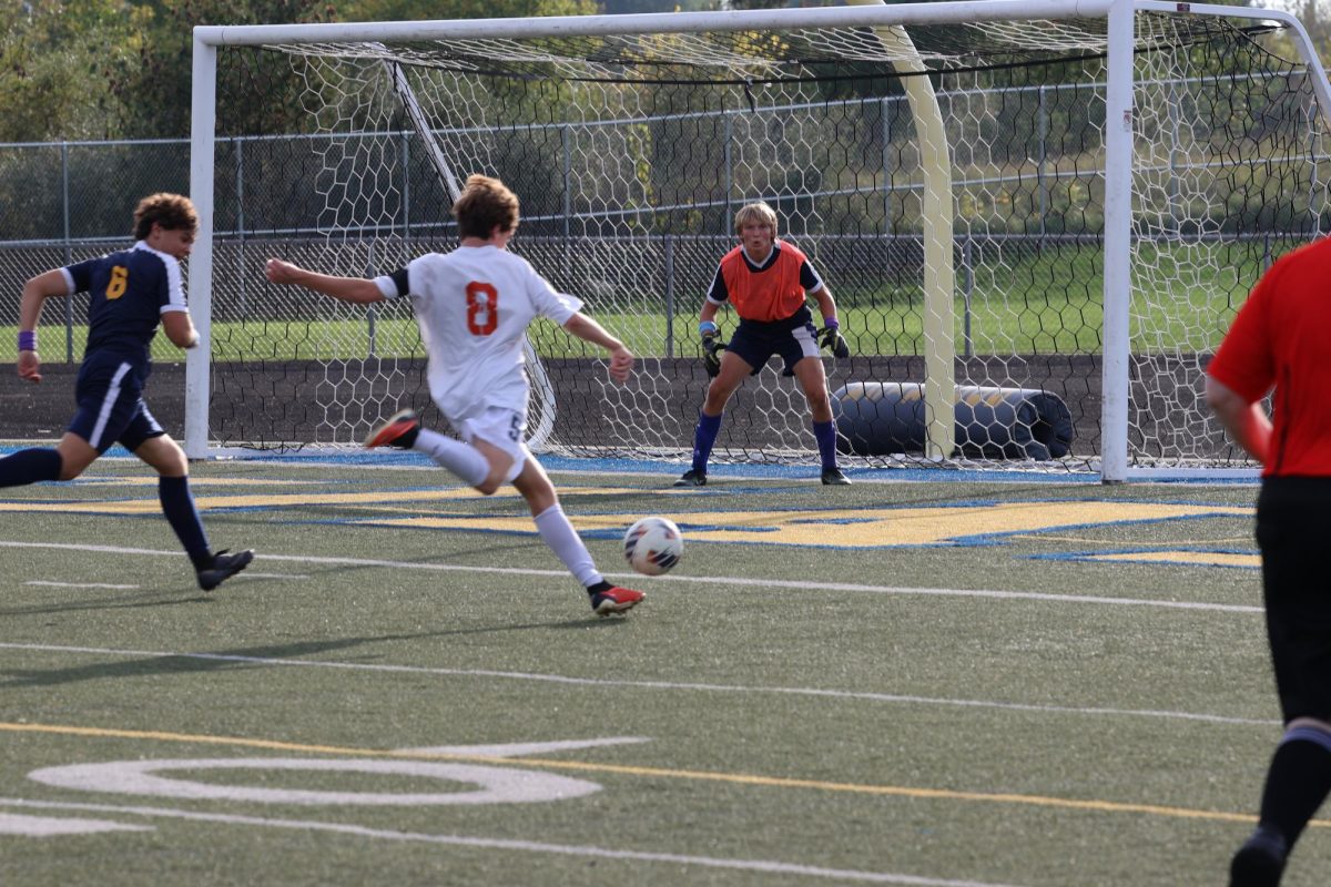Attempting to score, Sophomore Jacob Lee makes a move towards the goal. On Oct. 4, the FHS JV soccer team went up against Goodrich High School losing 0-2. 