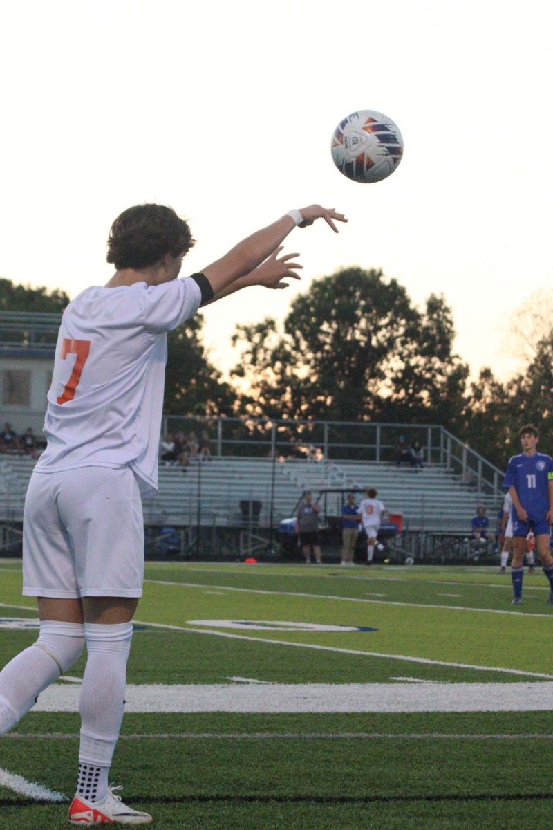 Throwing the ball, sophomore Dillon Hamilton plays against Lake Fenton. On Oct 2, Fenton lost 0 - 4 to Lake Fenton.