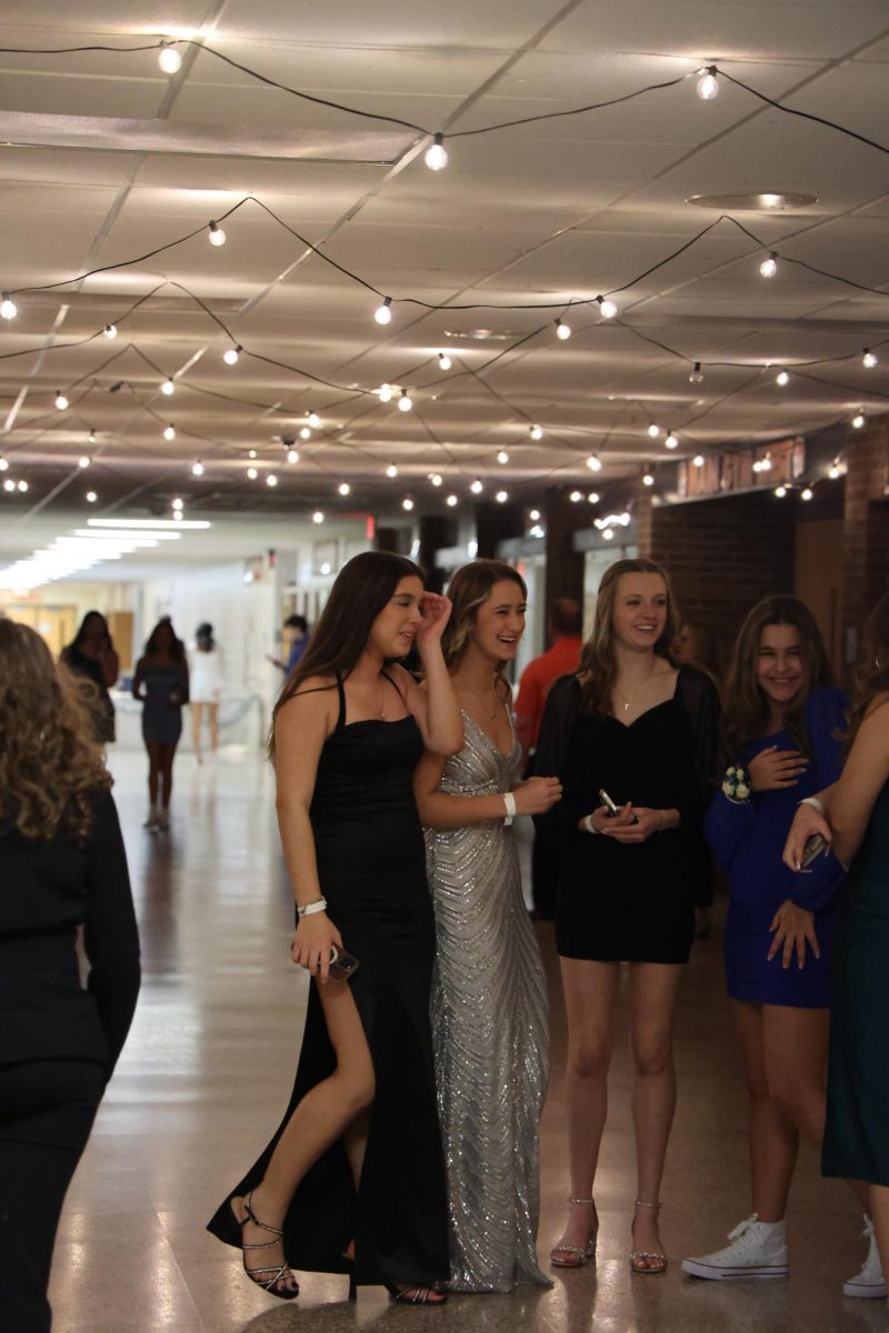 Attending the snowball, sophomore Sage Menzie smiles with her friends. On Feb. 10, student council held a snowball for the Fenton students. 