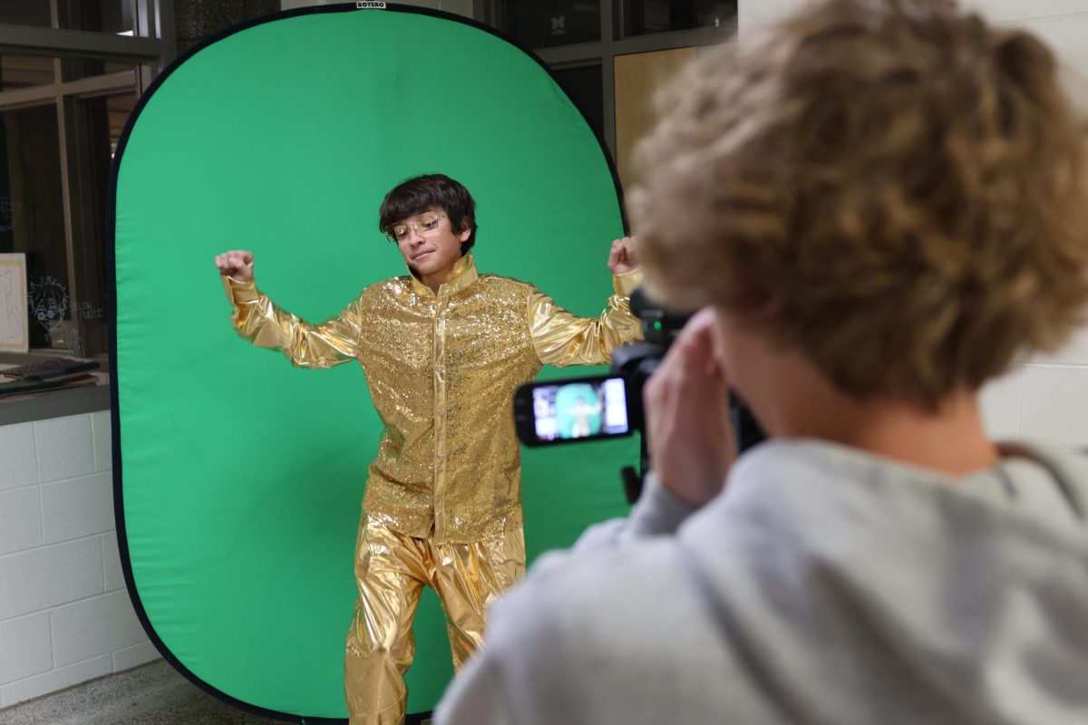 Dancing, sophomore Madden Shaman works on creating a music video. On Oct. 8, Mr.Smith's video 1 class took on the challenge of making a music video.