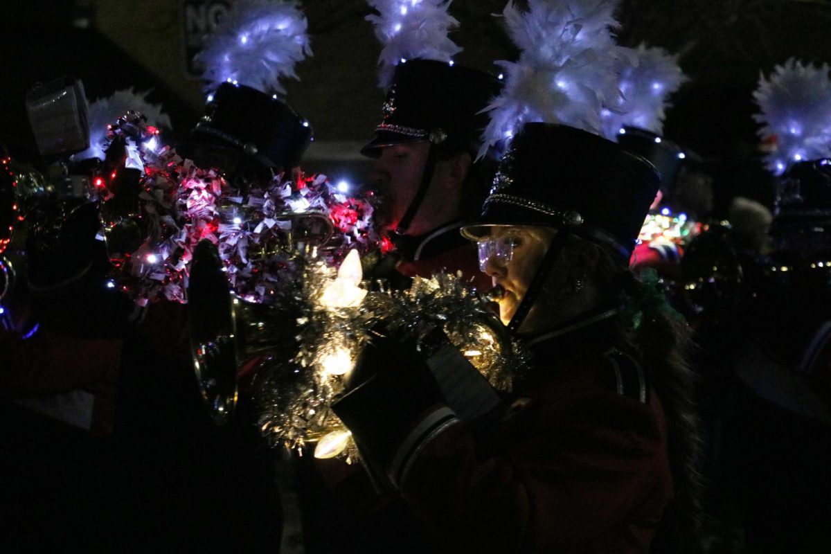 Performing, sophomore Ava Dudley participates in marching band.  On Dec. 7, Fenton hosted Jinglefest while many partook in the event, including Fenton Marching Band.  