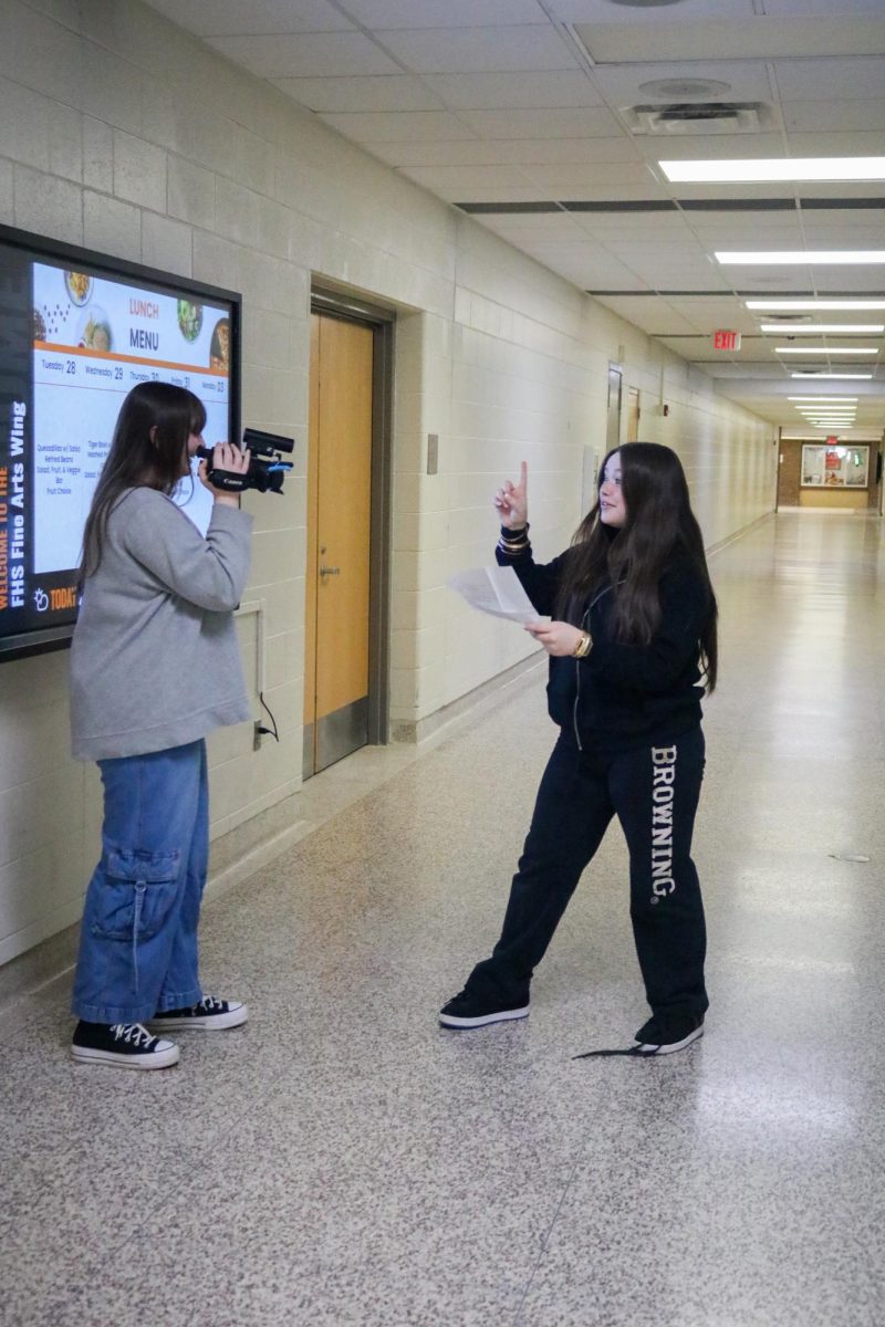 Announcing, senior Brooke Waters prepares footage for Advanced Video Productions. On Jan. 29, the FHS newscast prepared their weekly video.