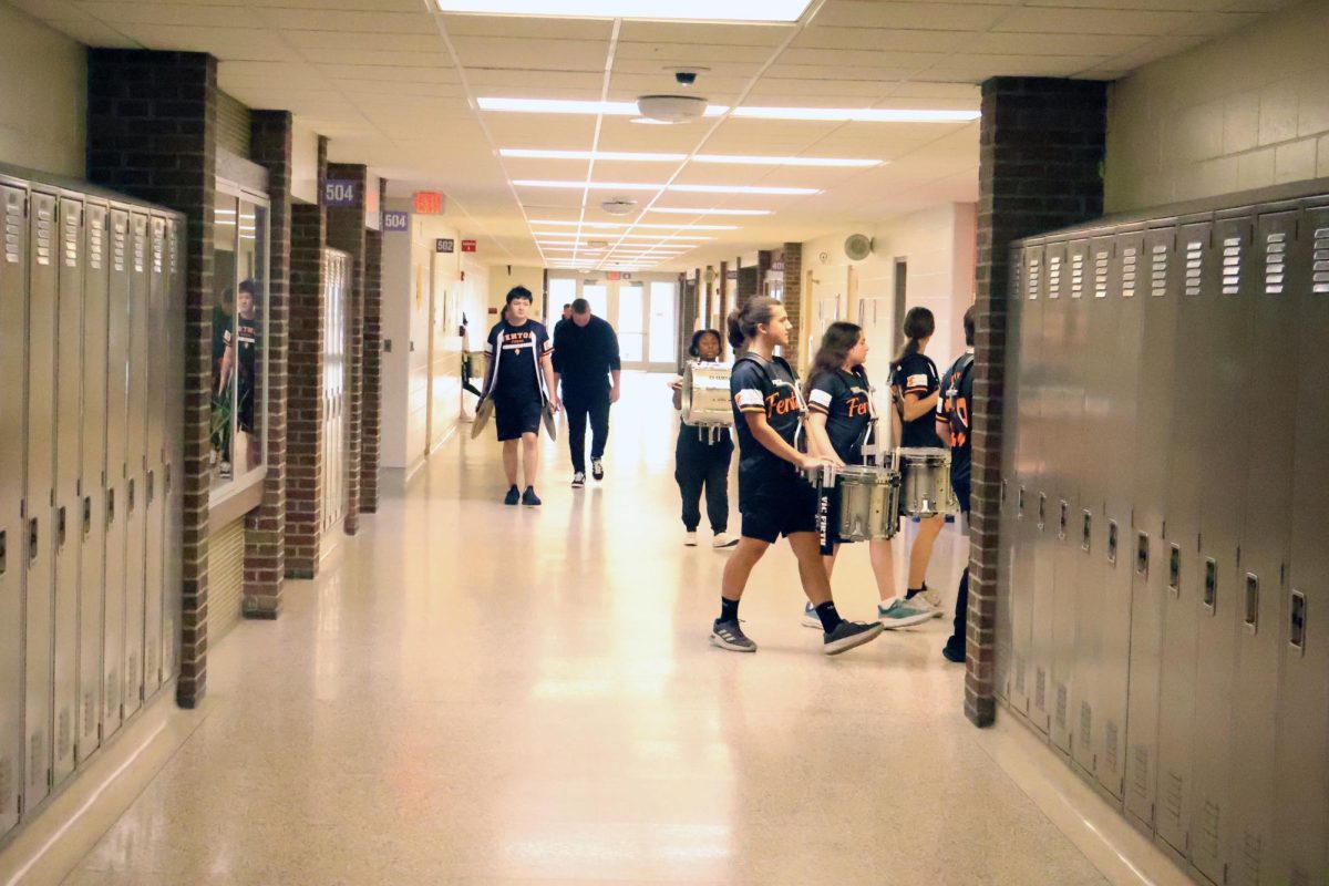 Marching down the hallways, the FHS band participates in the pep rally. On Sept. 18, FHS had there homecoming. 