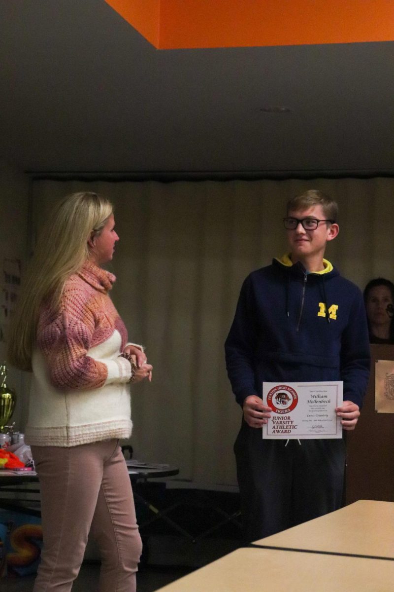 Receiving the award, freshman William Hollenbeck accepted his JV Cross Country letter. On Nov. 12, the Cross Country team held a banquet to honor its hard work and accomplishments throughout the season.
