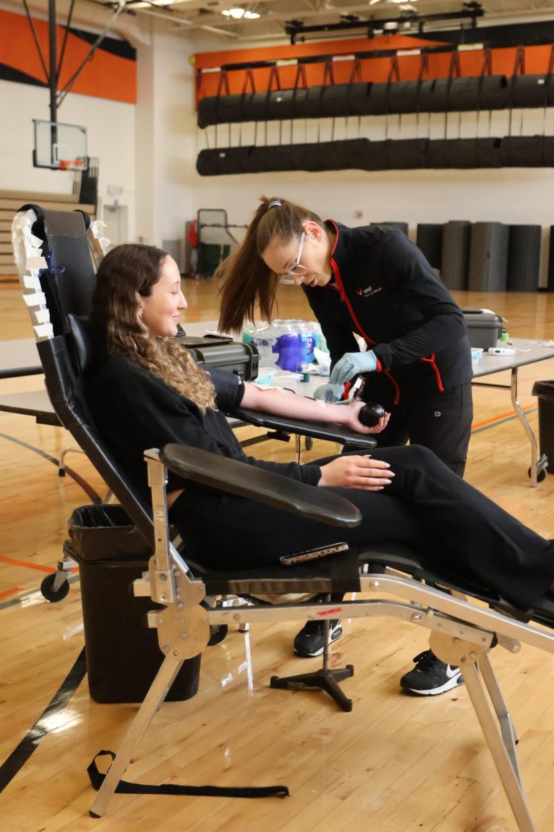 Getting ready to get her blood drawn. Senior Reese Russo. On Feb. 20, Versiti blood center held a blood drive for Fenton High School.
