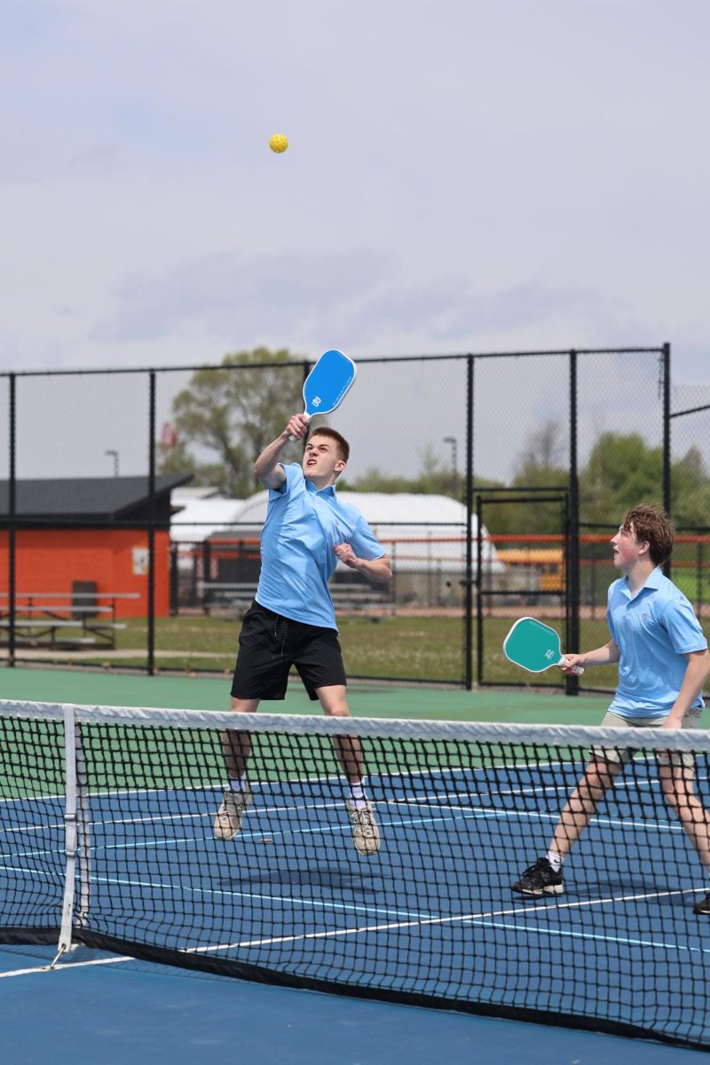 Going for a Volley, sophomore Lucas Wiens and Easton Willingham compete in the pickleball tournament. On May 9, Fenton High held a pickleball tournament. 