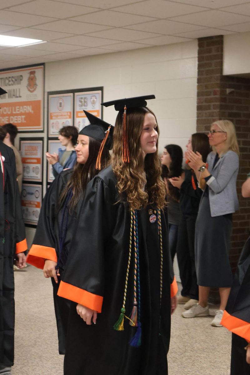 Smiling through the halls, senior Haven Selby participates in Fenton High School's senior clap out. On May 19, Fenton held a walk to congratulate seniors on their achievements.