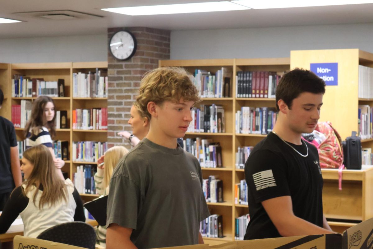 Waiting for his exchange, Freshman Anthony Vultaggio participates in the Spanish Market. On May 18, both Spanish 2 and Spanish 3 played their part in a market.
